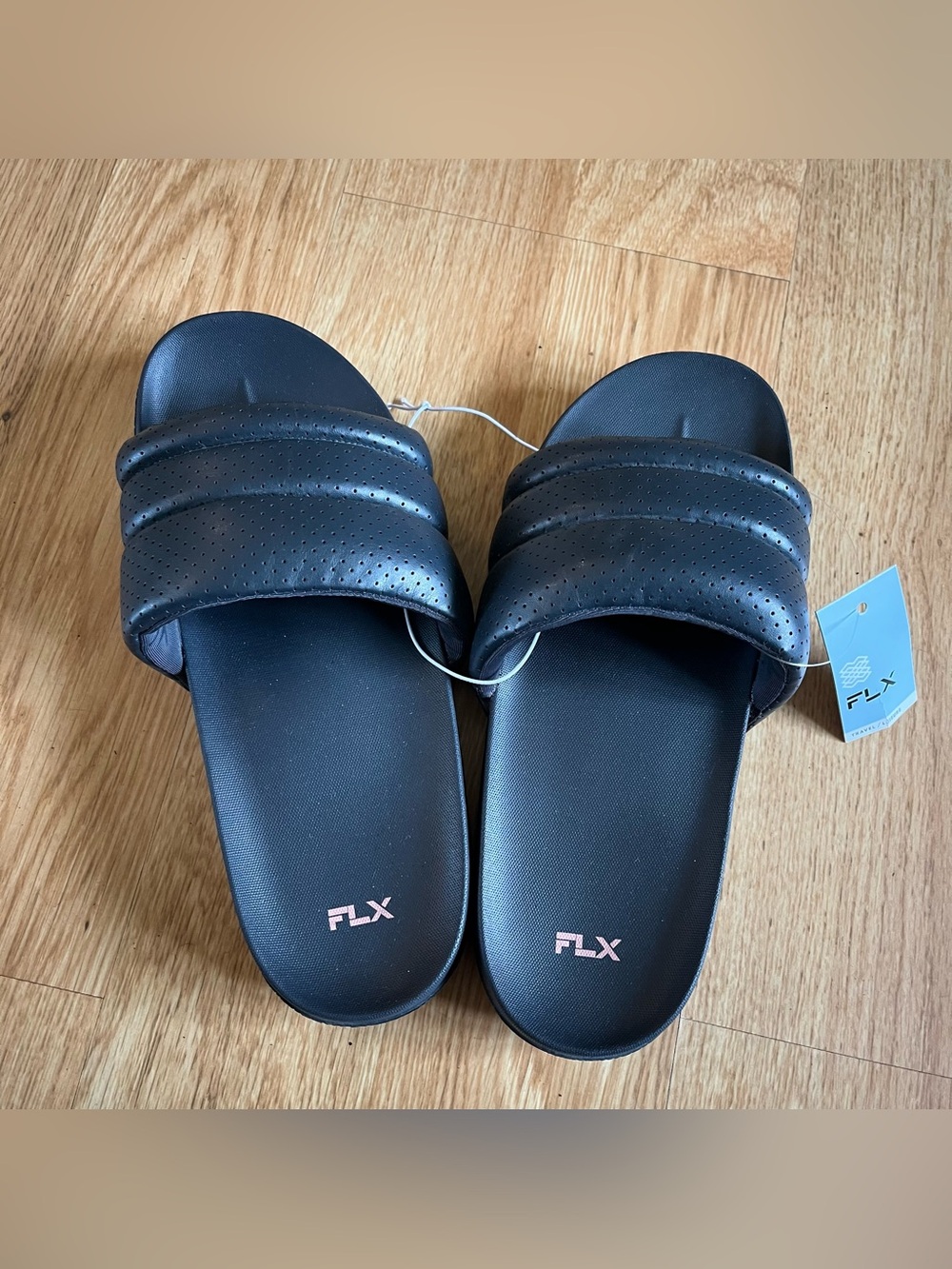 FLX Women’s Black Slide Sandals Open Toe Slip On Comfort Flexible Size 9